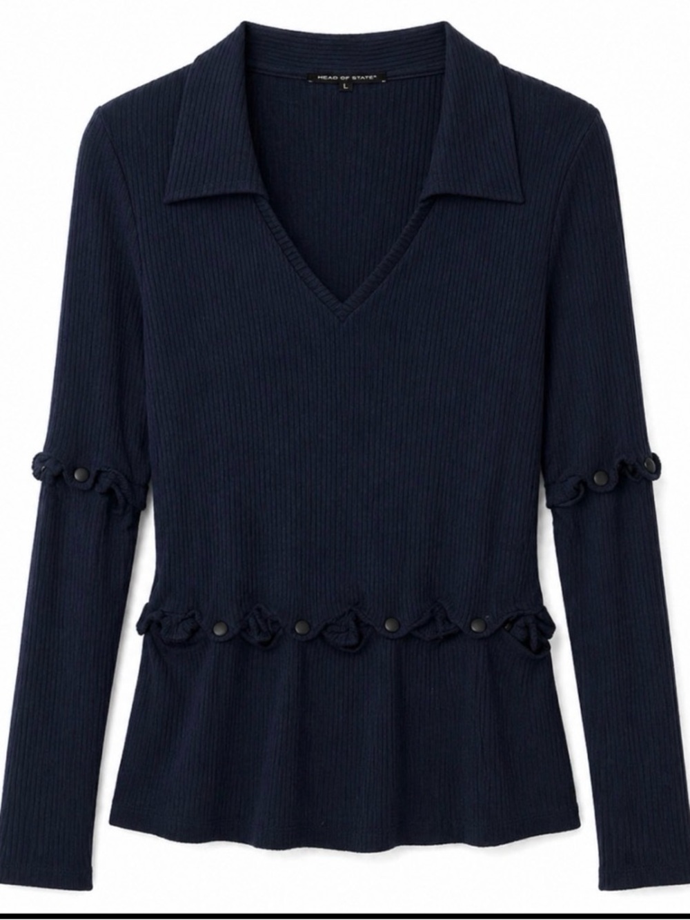 Head of State+ Women’s dark blue shirt. Snap waist and sleeves. Original!